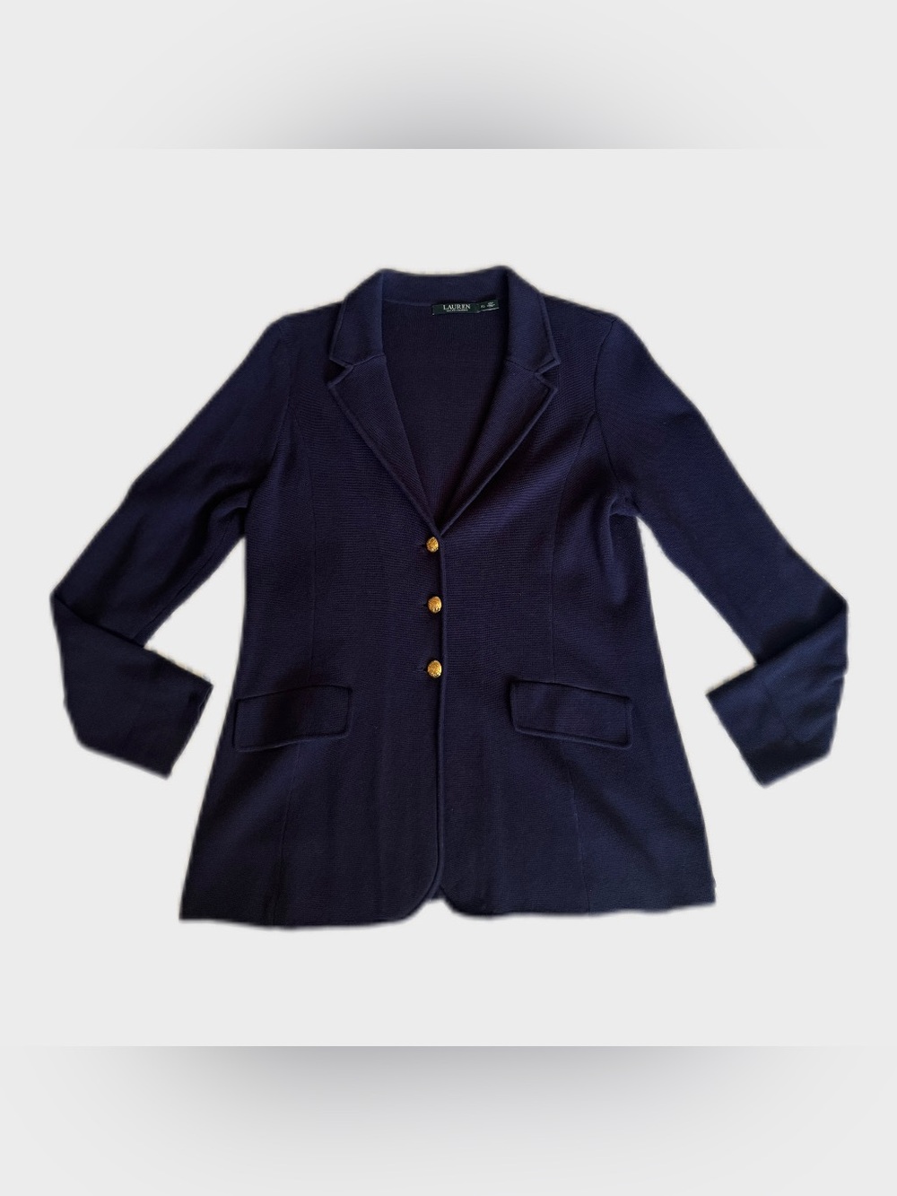Lauren Ralph Lauren Navy Knit Blazer Gold Buttons Size XL - Picture 3 of 7